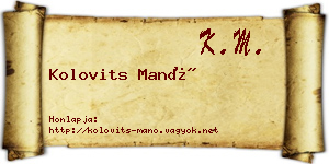 Kolovits Manó névjegykártya